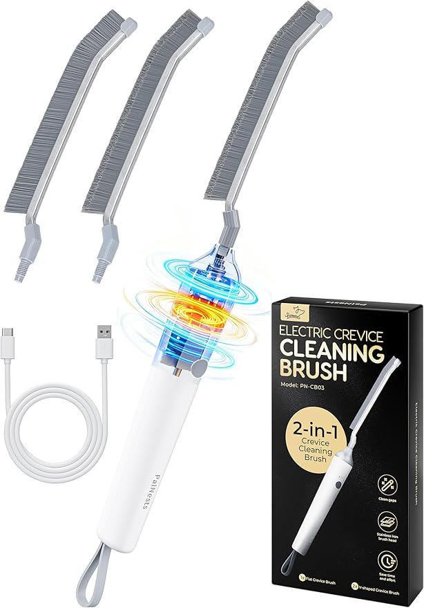 Reciprocating Deep Clean Brush Powered by Back and Forth Scrubbing Action & LED Light, 3 Speed 2 in 1 Hard and V Shaped Bristles for Grout, Kitchen, B