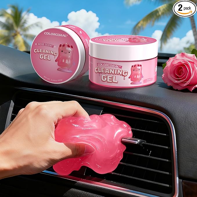 2-Pack Car Cleaning Gel Reusable Auto Slime Cleaner,Rose Scent Dust Cleaning Gel Keyboard Slime for Car Interior Air Vent Cleaner, Auto Detailing kit