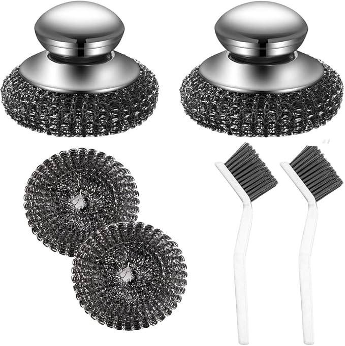Steel Wool Scrubber, Oven Cleaner Brush, Stainless Steel Scrubber and Crevice Brushes Cleaning Set for Dishes, Iron, Pots, Stoves, Barbecue Grills, Si