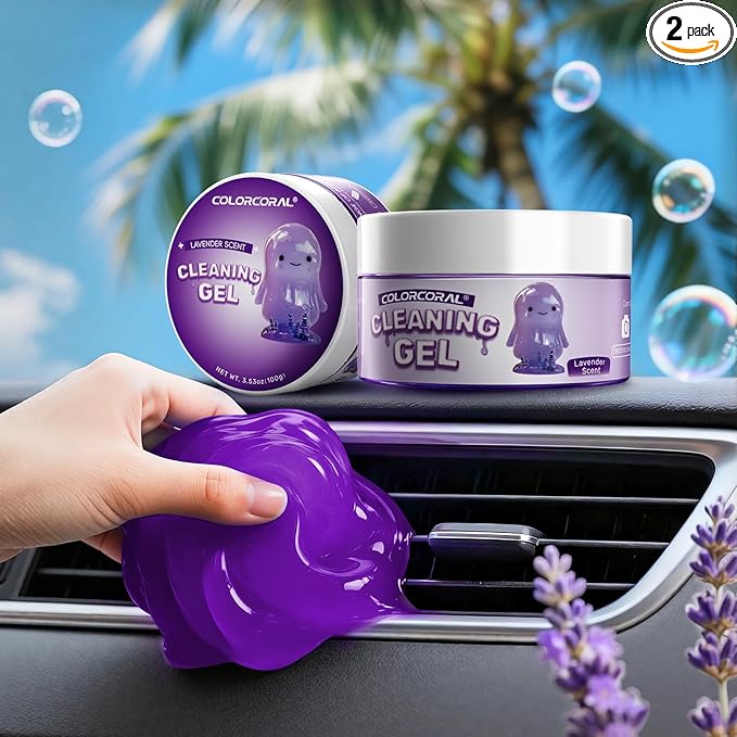 Car Cleaning Gel Reusable(Lavender Scent) 2-Pack Dust Cleaning Putty Keyboard Slime for Car Interior Air Vent Cleaner, Auto Detailing Tools Accessories