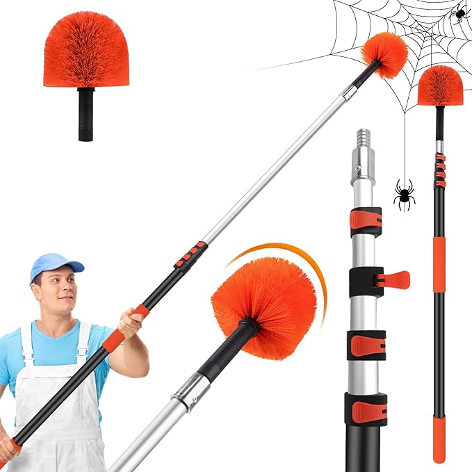 26 FT Cobweb Duster with Extension Pole,Spider Web Brush with Pole Extend 5 20FT,Spiderweb Cleaner with 4 Stage Telescopic Aluminum Pole,Spider Brush