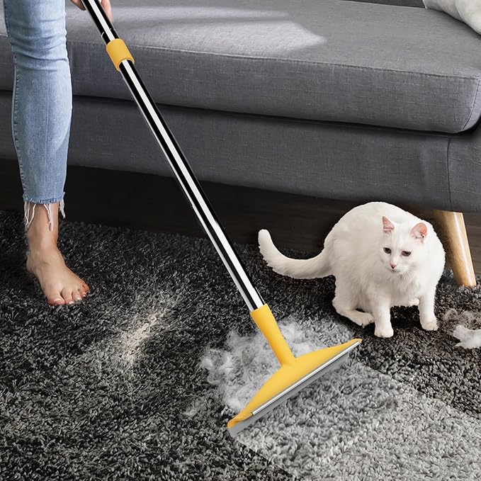 Carpet Rake for Pet Hair Removal Reusable Cat & Dog Hair Remover Broom with Adjustable 60" Long Handle, Rug Rake Scraper for Carpet, Rugs, Mats, Uphol