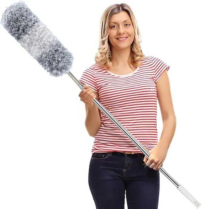 Microfiber Feather Duster Extendable Duster with 100 inches Extra Long Pole, Bendable Head & Long Handle Dusters for Cleaning Ceiling Fan, High