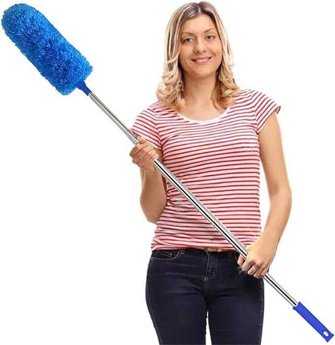 Microfiber Feather Duster Extendable Duster with 100 inches Extra Long Pole, Bendable Head & Long Handle Dusters for Cleaning Ceiling Fan, High