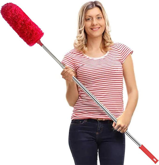 Microfiber Feather Duster Extendable Cobweb Duster with 100 inches Extra Long Pole, Bendable Head & Hat for Cleaning Ceiling F