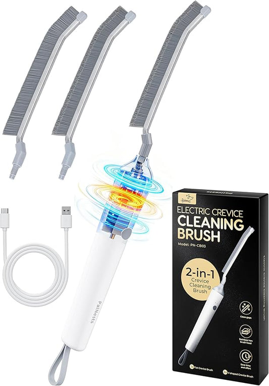 Reciprocating Deep Clean Brush Powered by Back and Forth Scrubbing Action & LED Light, 3 Speed 2 in 1 Hard and V Shaped Bristles for Grout, Kitchen, B