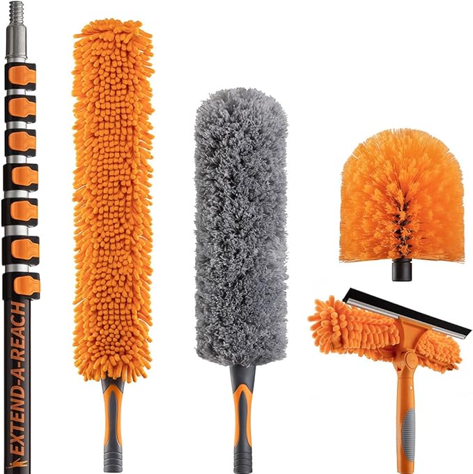 36 Foot Duster Kit with 5 30 ft Extension Pole // High Ceiling Dusting and Window Cleaning Kit with Telescopic Pole // Window Washer & Sque