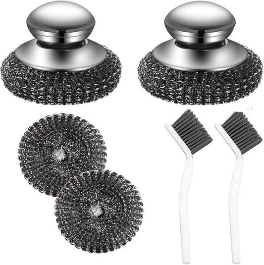 Steel Wool Scrubber, Oven Cleaner Brush, Stainless Steel Scrubber and Crevice Brushes Cleaning Set for Dishes, Iron, Pots, Stoves, Barbecue Grills, Si