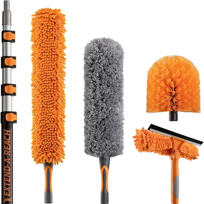 24 Foot Duster Kit with 5 18 ft Extension Pole // High Ceiling Dusting and Window Cleaning Kit with Telescopic Pole // Window Washer & Sque