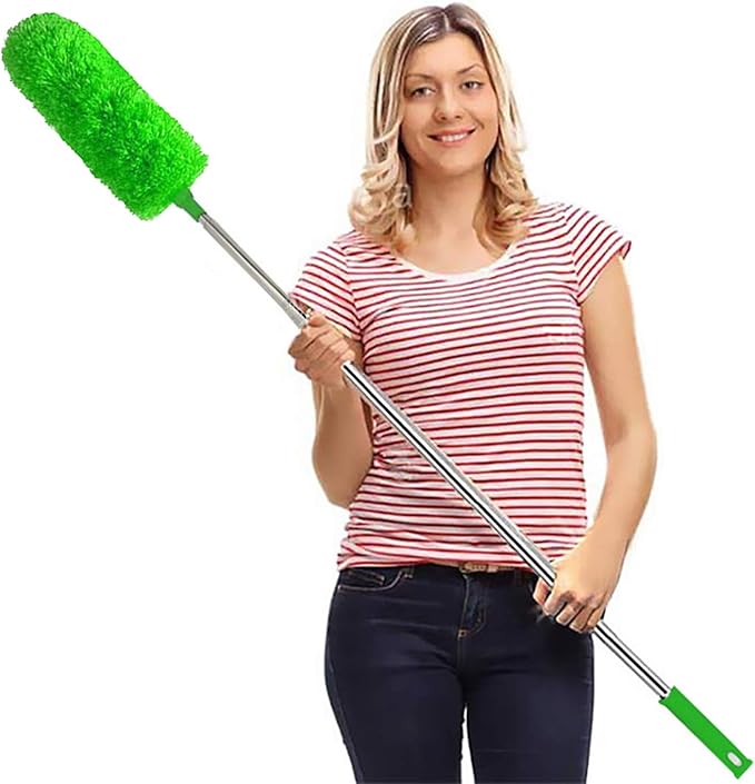 Microfiber Feather Duster Extendable Duster with 100 inches Extra Long Pole, Bendable Head & Long Handle Dusters for Cleaning Ceiling Fan, High