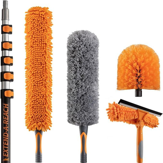 30 Foot Duster Kit with 5 24 ft Extension Pole // High Ceiling Dusting and Window Cleaning Kit with Telescopic Pole // Window Washer & Sque