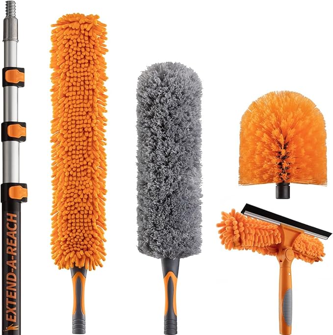 20 Foot Duster Kit with 4 12 ft Extension Pole // High Ceiling Dusting and Window Cleaning Kit with Telescopic Pole // Window Washer & Sque
