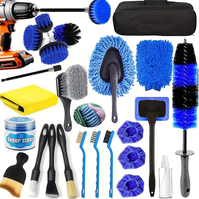 26-Piece Car Detailing Kit, Car Detailing Brush Set, Auto Detailing Drill Brush Set, Car Detailing Brushes, Car Wash Kit, Car Accessories, Car Cleaning