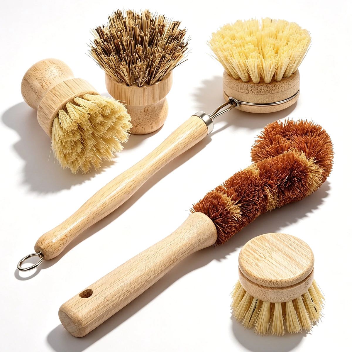 4/5Pcs Bamboo Dish Brush Set Pot Cleaning Brush Long Handle Kitchen Dishes Scrubber Strong Decontamination Rust Removal Utensils
