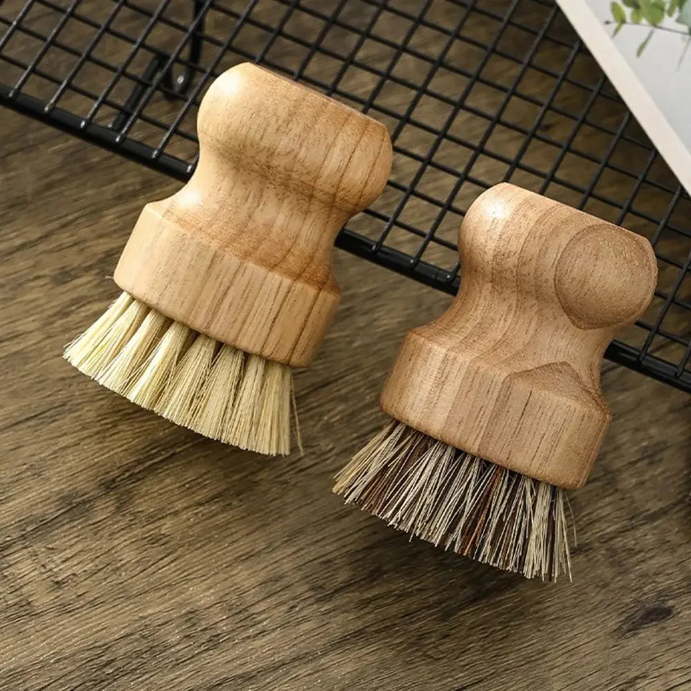 2-Piece Set Kitchen Cleaning Brush Wooden Dish Brush with Natural Sisal and Coconut