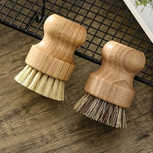 2-Piece Set Kitchen Cleaning Brush Wooden Dish Brush with Natural Sisal and Coconut