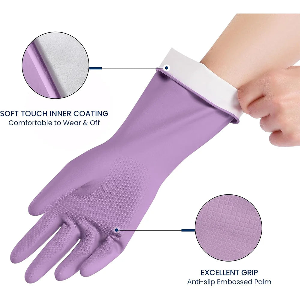 Rubber Cleaning Gloves for Dishwashing, Reusable Kitchen Gloves for Washing Dishes and Household Cleaning