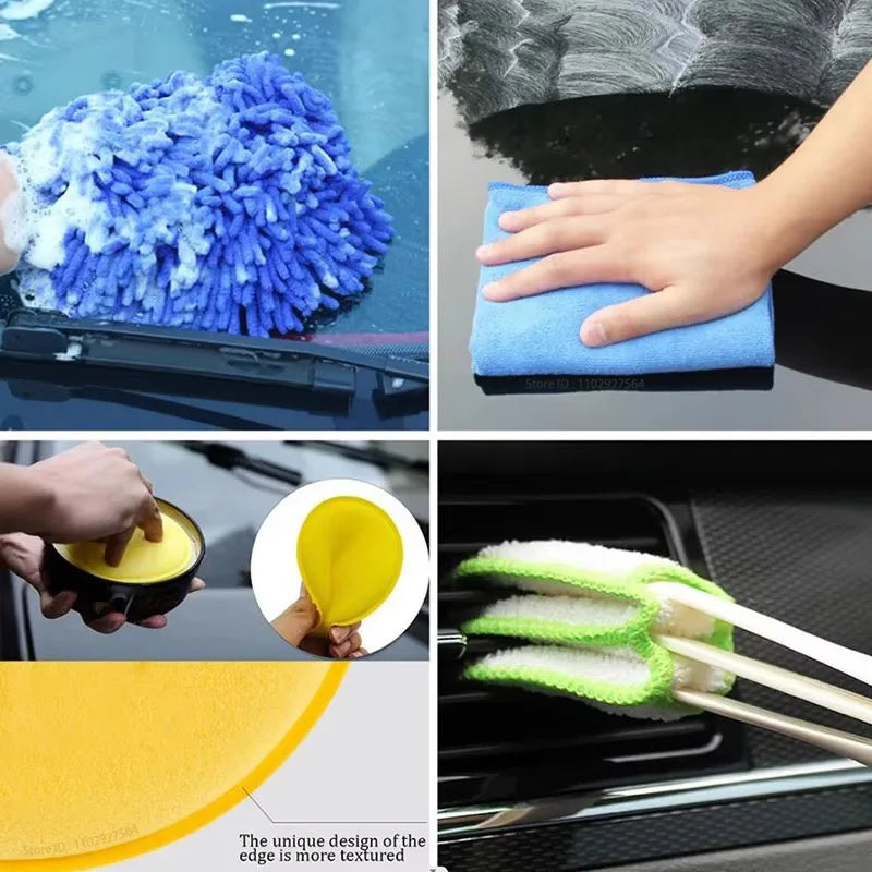 ZFOUEK 17Pcs Car Detailing Brush Set Car Cleaning Brushes Sponges Towels for Car Air Vents Rim Cleaning Dirt Dust Clean Tools