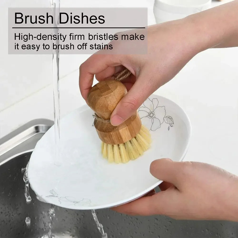 2-Piece Set Kitchen Cleaning Brush Wooden Dish Brush with Natural Sisal and Coconut
