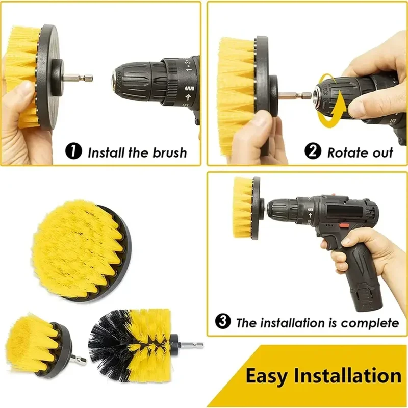 3 pcs/set drill brush set power scrubber wash cleaning brushes tool kit for Grout Floor tub shower tile bathroom kitchen surface