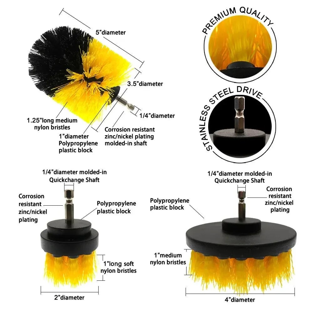 3 pcs/set drill brush set power scrubber wash cleaning brushes tool kit for Grout Floor tub shower tile bathroom kitchen surface