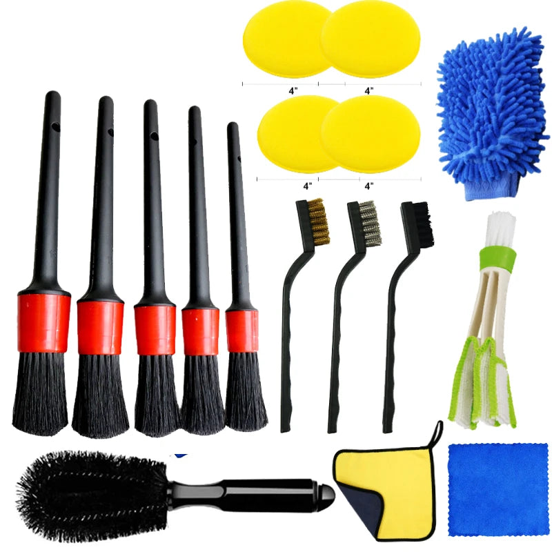 ZFOUEK 17Pcs Car Detailing Brush Set Car Cleaning Brushes Sponges Towels for Car Air Vents Rim Cleaning Dirt Dust Clean Tools
