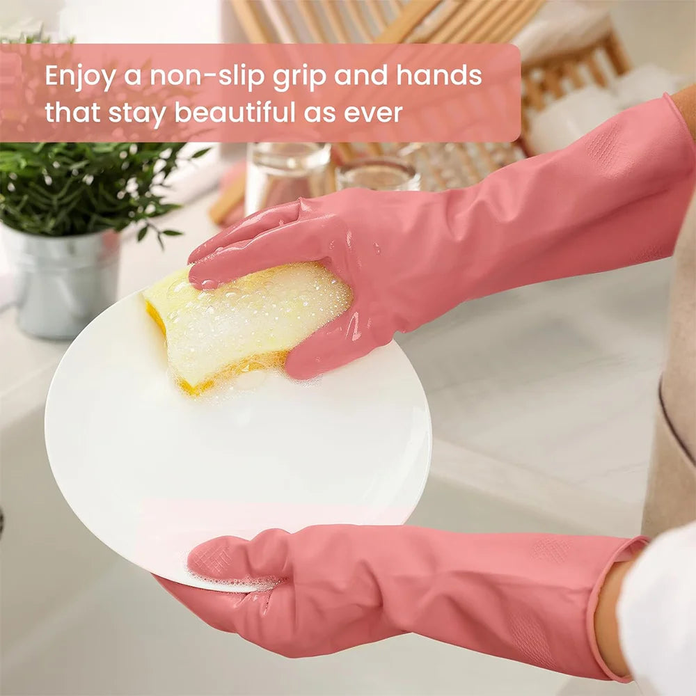 Rubber Cleaning Gloves for Dishwashing, Reusable Kitchen Gloves for Washing Dishes and Household Cleaning