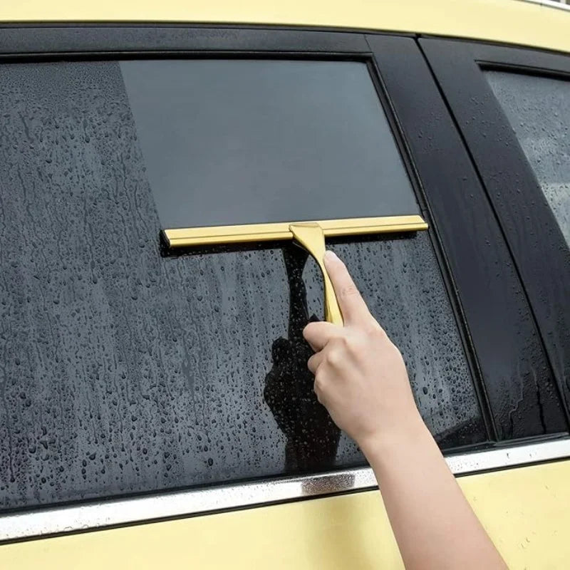 10-Inch Golden Stainless Steel Handheld Squeegee for Bathroom Glass Window Cleaning Home Household Silicone Head Scrubber