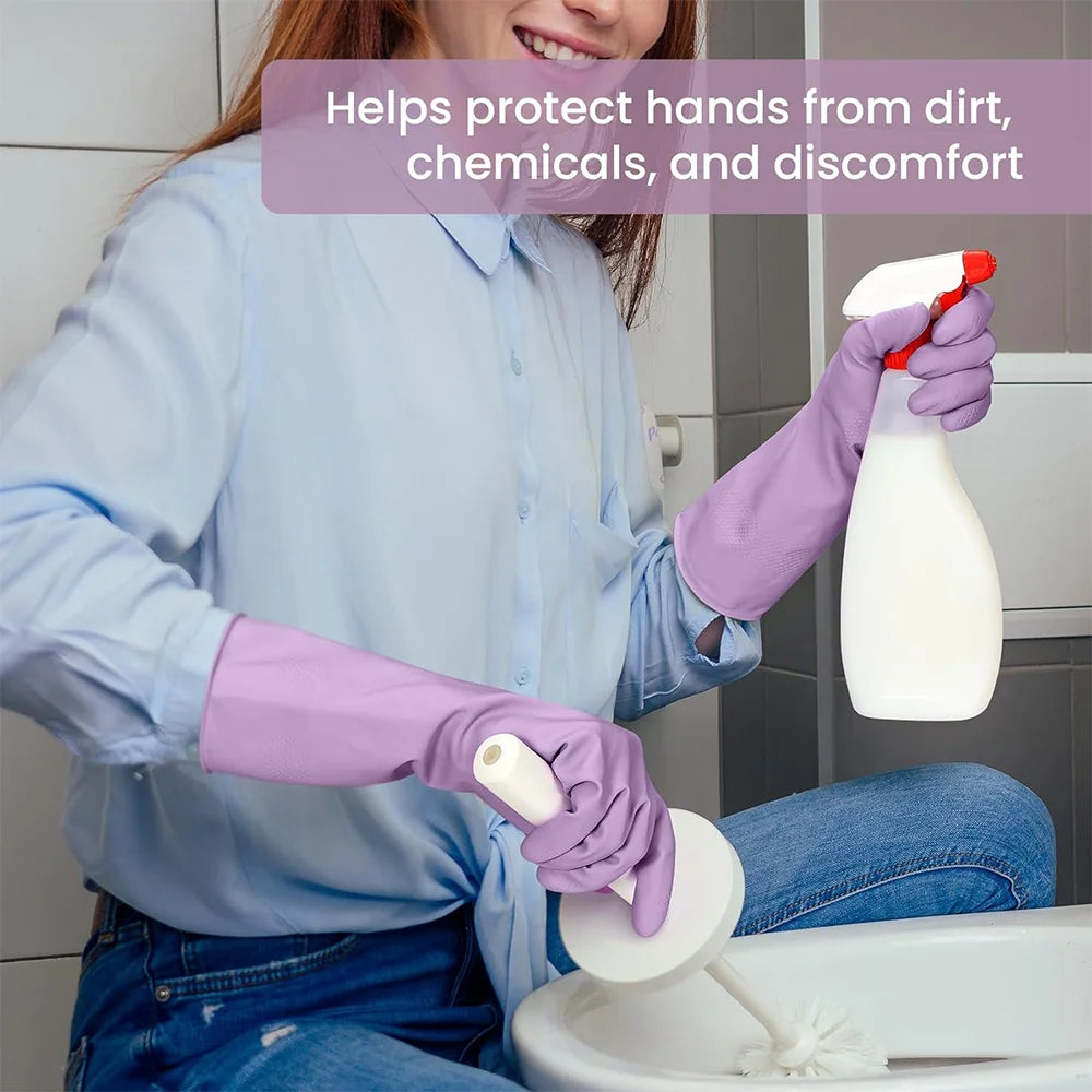Rubber Cleaning Gloves for Dishwashing, Reusable Kitchen Gloves for Washing Dishes and Household Cleaning