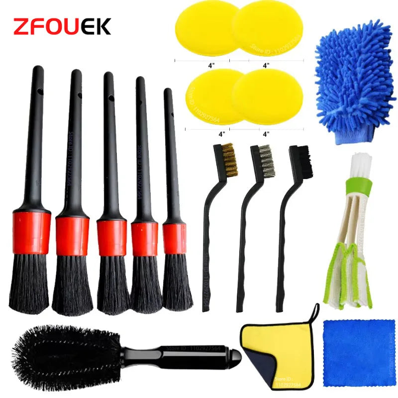 ZFOUEK 17Pcs Car Detailing Brush Set Car Cleaning Brushes Sponges Towels for Car Air Vents Rim Cleaning Dirt Dust Clean Tools