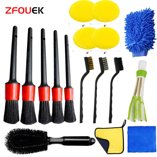 ZFOUEK 17Pcs Car Detailing Brush Set Car Cleaning Brushes Sponges Towels for Car Air Vents Rim Cleaning Dirt Dust Clean Tools