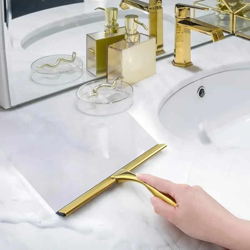 10-Inch Golden Stainless Steel Handheld Squeegee for Bathroom Glass Window Cleaning Home Household Silicone Head Scrubber