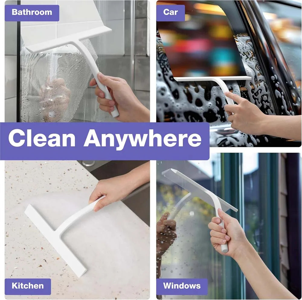 Shower Squeegee for Glass Doors Silicone Squeegee with Hook Bathroom Shower Mirrors Tiles and Car Windows Cleaning